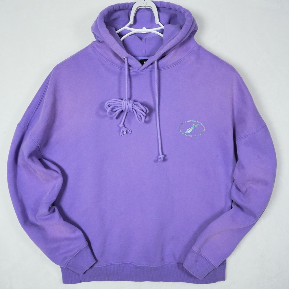 We11done Purple Hand Bleach Logo Hoodie Iridescent Patch Mens Small Sweatshirt